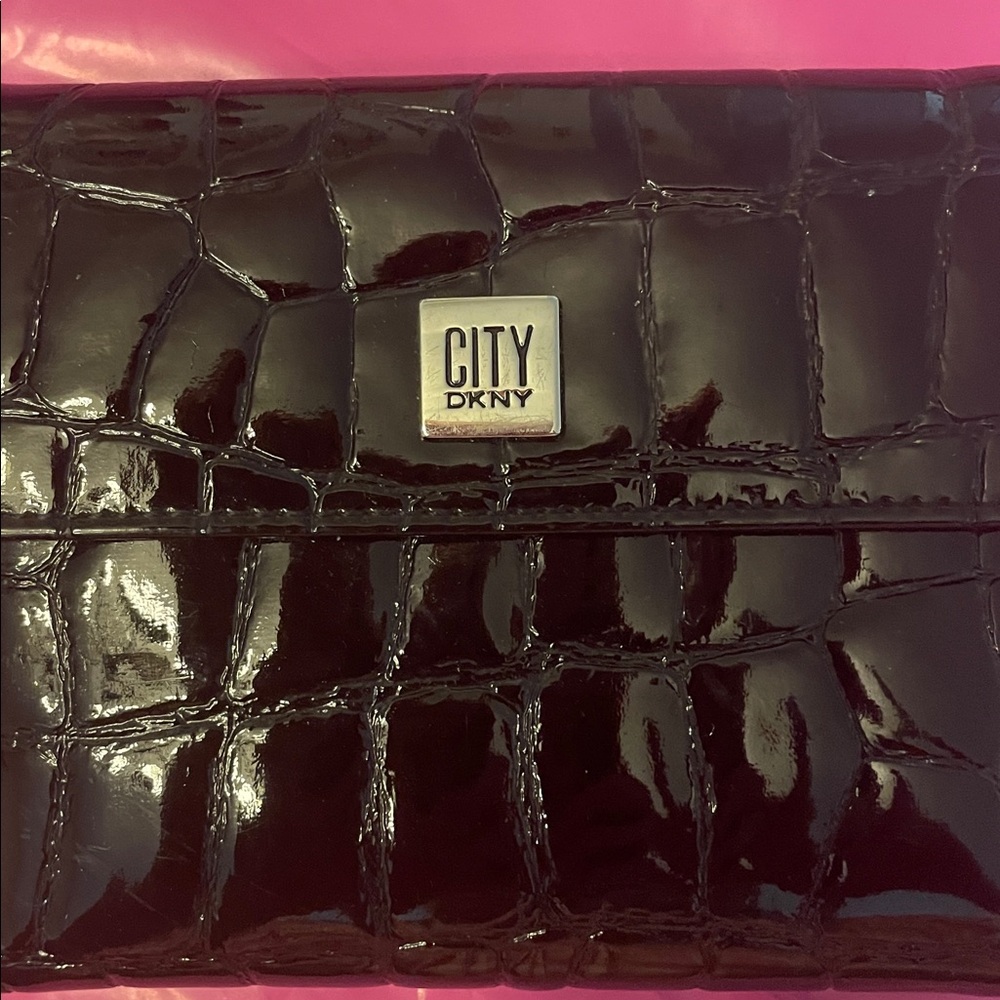 Black Patent Croc-Embossed Wallet 5”X5”